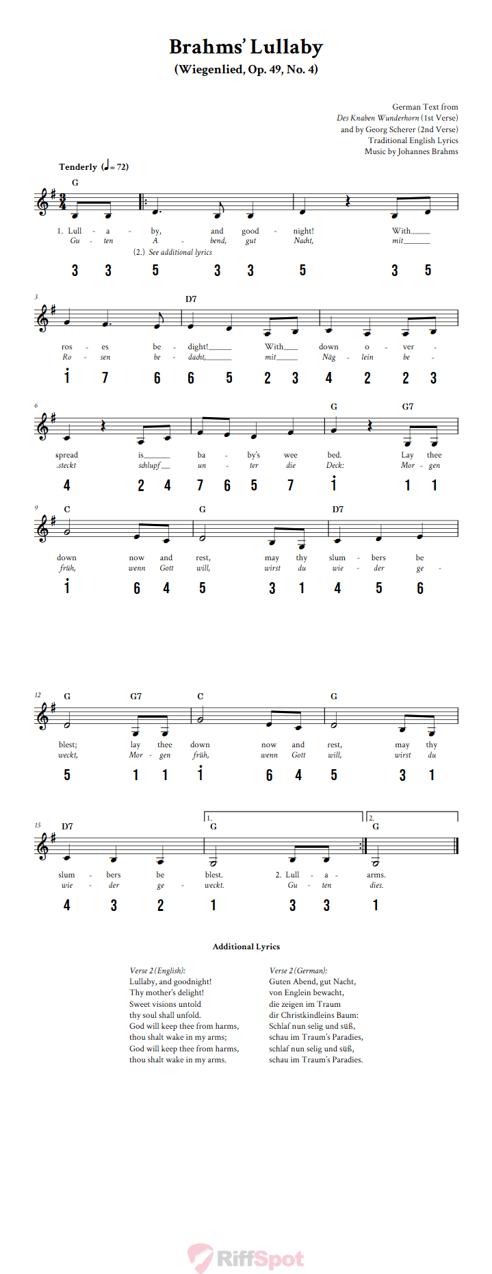 Brahms' Lullaby Alto Kalimba Tab