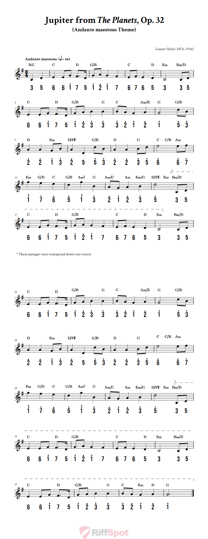 Jupiter from The Planets Alto Kalimba Tab