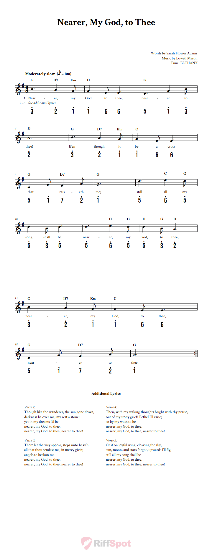 Nearer, My God, to Thee Alto Kalimba Tab
