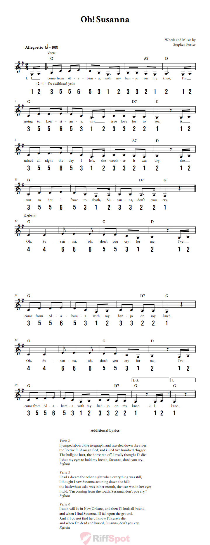 Oh! Susanna Alto Kalimba Tab
