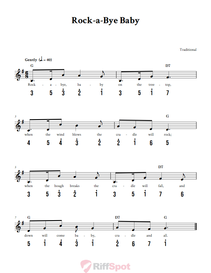 Rock-a-bye Baby Alto Kalimba Tab