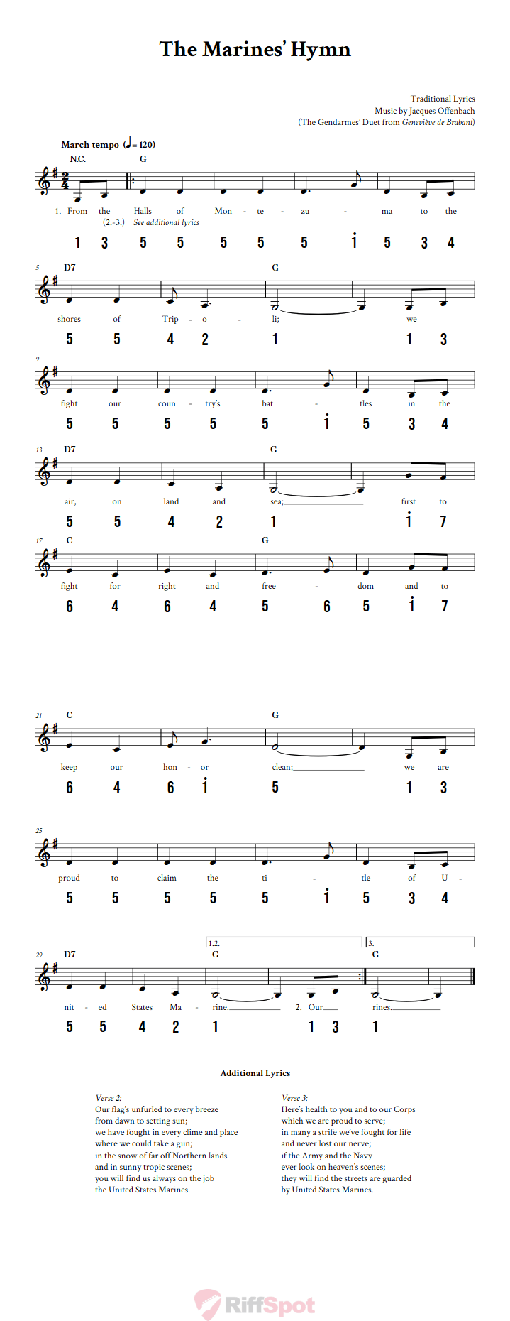 The Marines' Hymn Alto Kalimba Tab