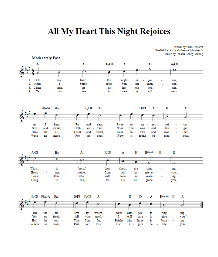 All My Heart This Night Rejoices Sheet Music for Clarinet, Trumpet, etc.