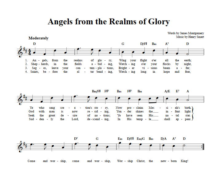 Angels from the Realms of Glory Sheet Music for Clarinet, Trumpet, etc.
