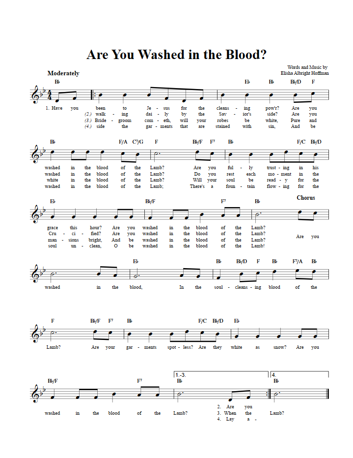 Are You Washed in the Blood? Sheet Music for Clarinet, Trumpet, etc.