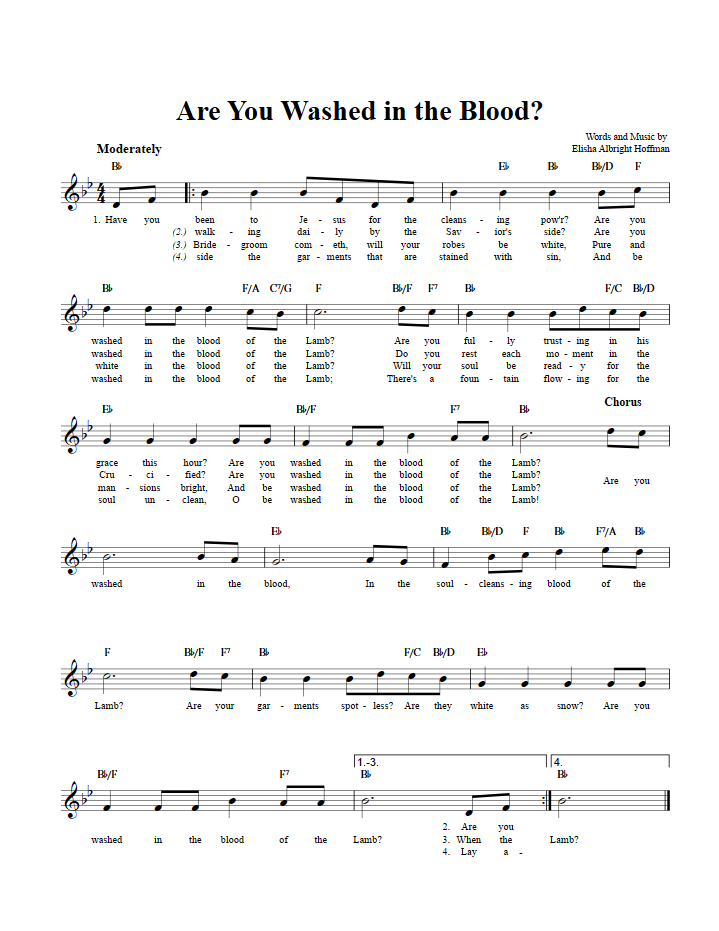 Are You Washed In The Blood B Flat Instrument Sheet Music Lead Sheet 