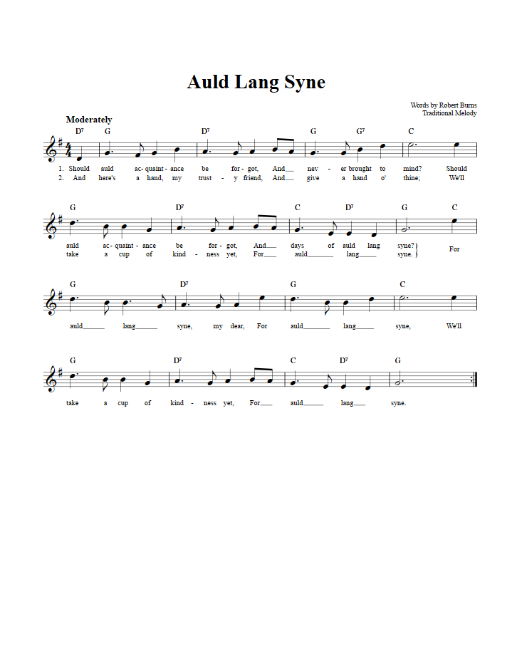 Auld Lang Syne Sheet Music for Clarinet, Trumpet, etc. 