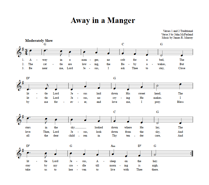 Away in a Manger Sheet Music for Clarinet, Trumpet, etc.