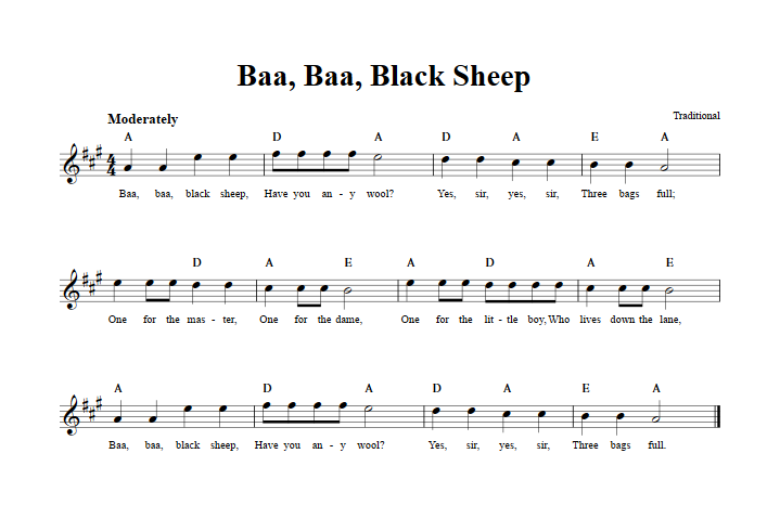 Baa, Baa, Black Sheep Sheet Music for Clarinet, Trumpet, etc.