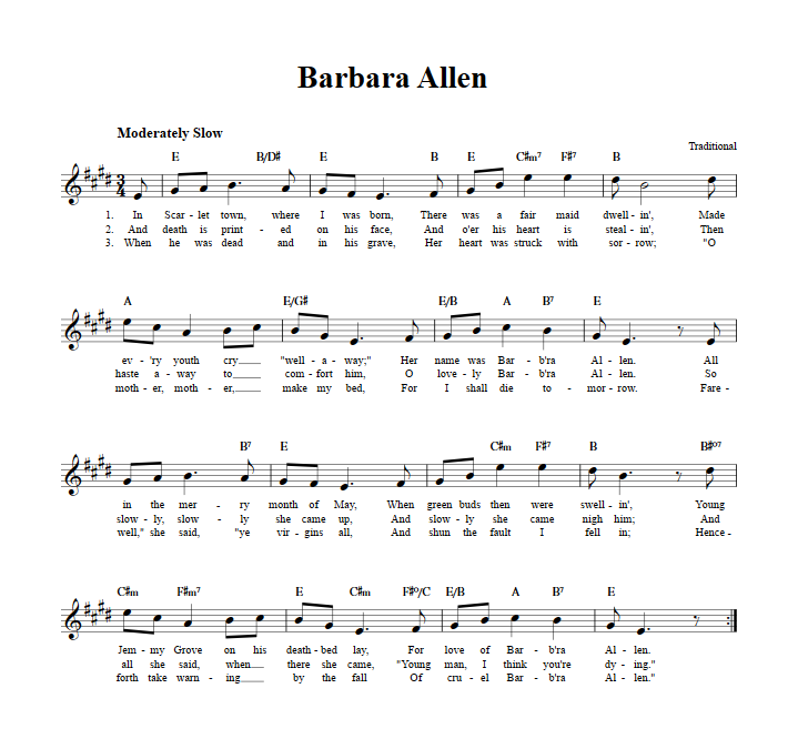 Barbara Allen Sheet Music for Clarinet, Trumpet, etc.