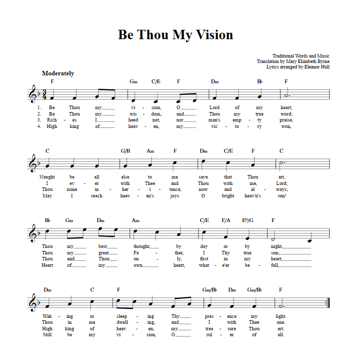 Be Thou My Vision B Flat Instrument Sheet Music Lead Sheet With Chords And Lyrics 5536