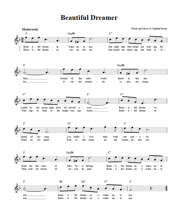 Beautiful Dreamer Sheet Music for Clarinet, Trumpet, etc.