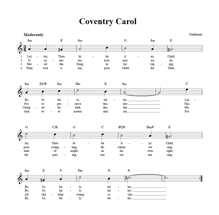 Coventry Carol Sheet Music for Clarinet, Trumpet, etc.