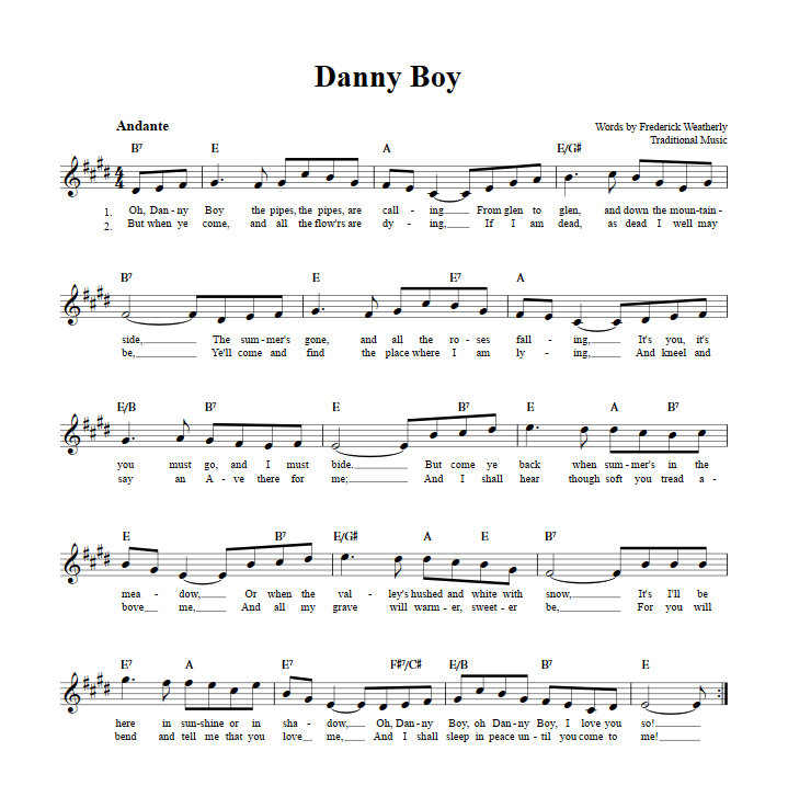Danny Boy Sheet Music for Clarinet, Trumpet, etc.