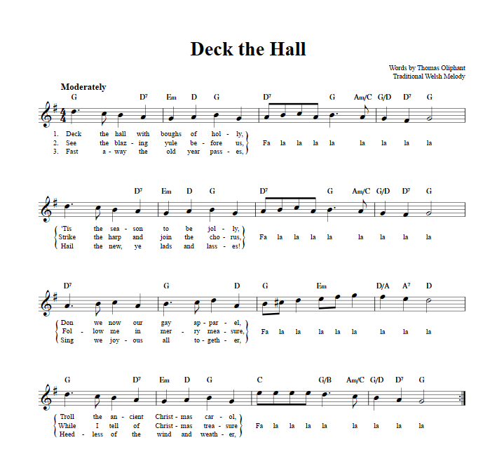 Deck the Hall Sheet Music for Clarinet, Trumpet, etc.