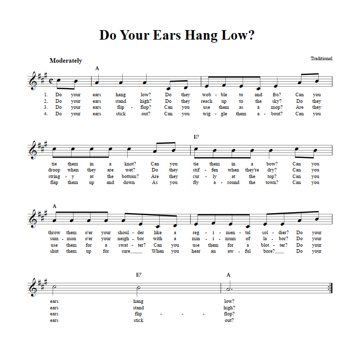 Do Your Ears Hang Low? Sheet Music for Clarinet, Trumpet, etc.