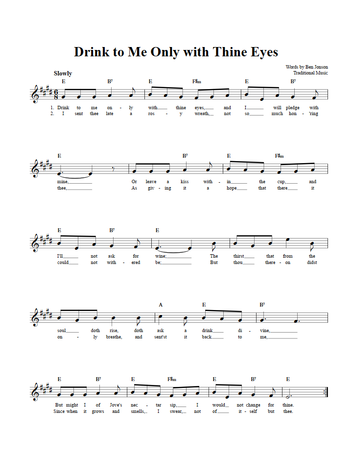Drink to Me Only with Thine Eyes Sheet Music for Clarinet, Trumpet, etc.