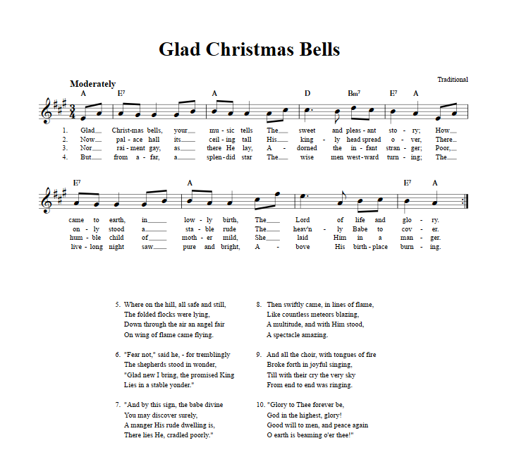 Glad Christmas Bells Sheet Music for Clarinet, Trumpet, etc.