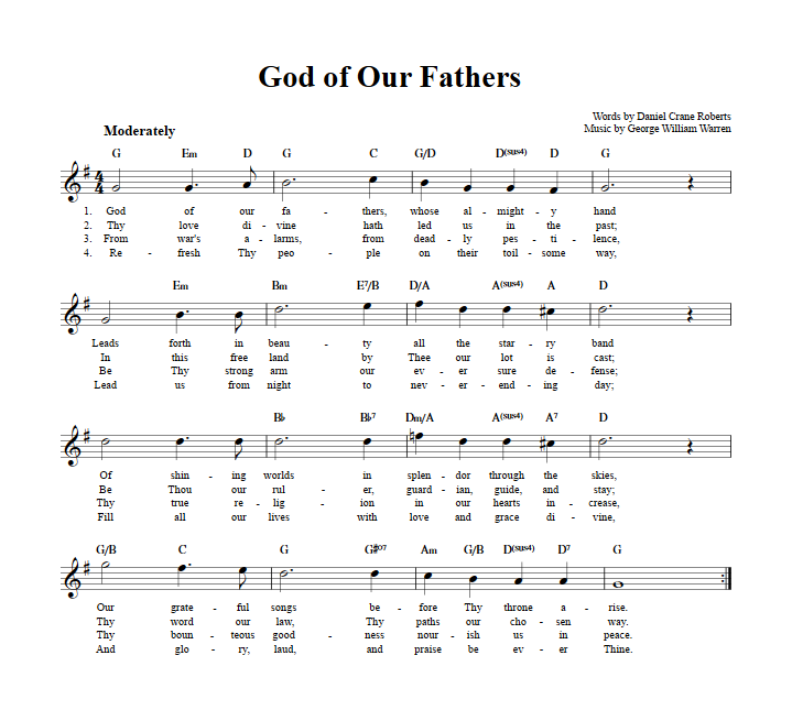 God of Our Fathers Sheet Music for Clarinet, Trumpet, etc.