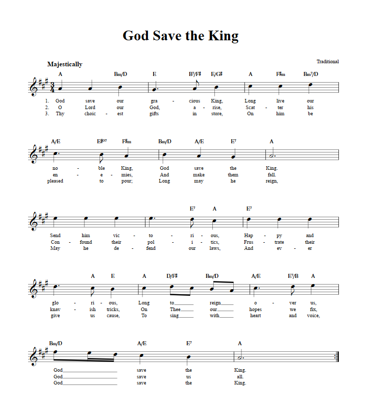 God Save the King Sheet Music for Clarinet, Trumpet, etc.