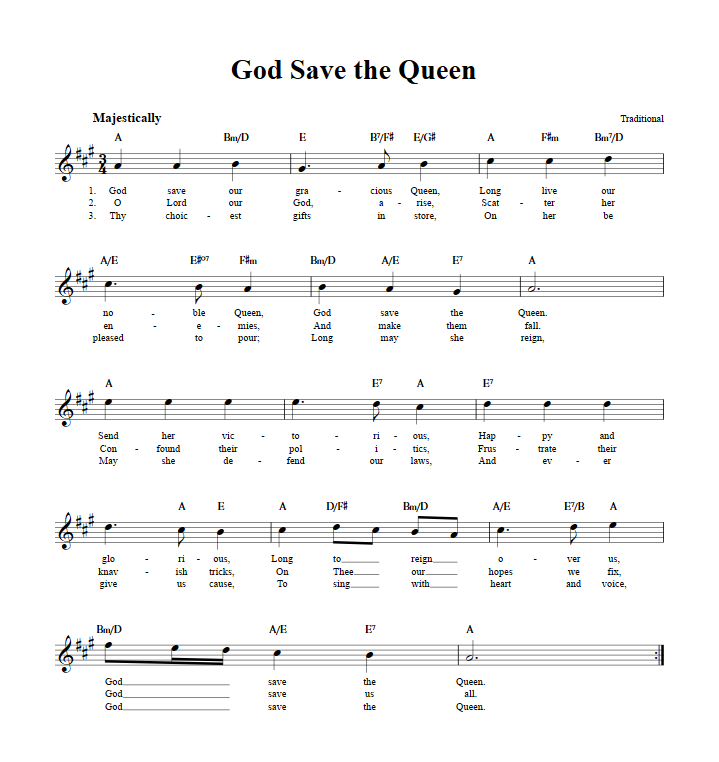 God Save the Queen Sheet Music for Clarinet, Trumpet, etc.