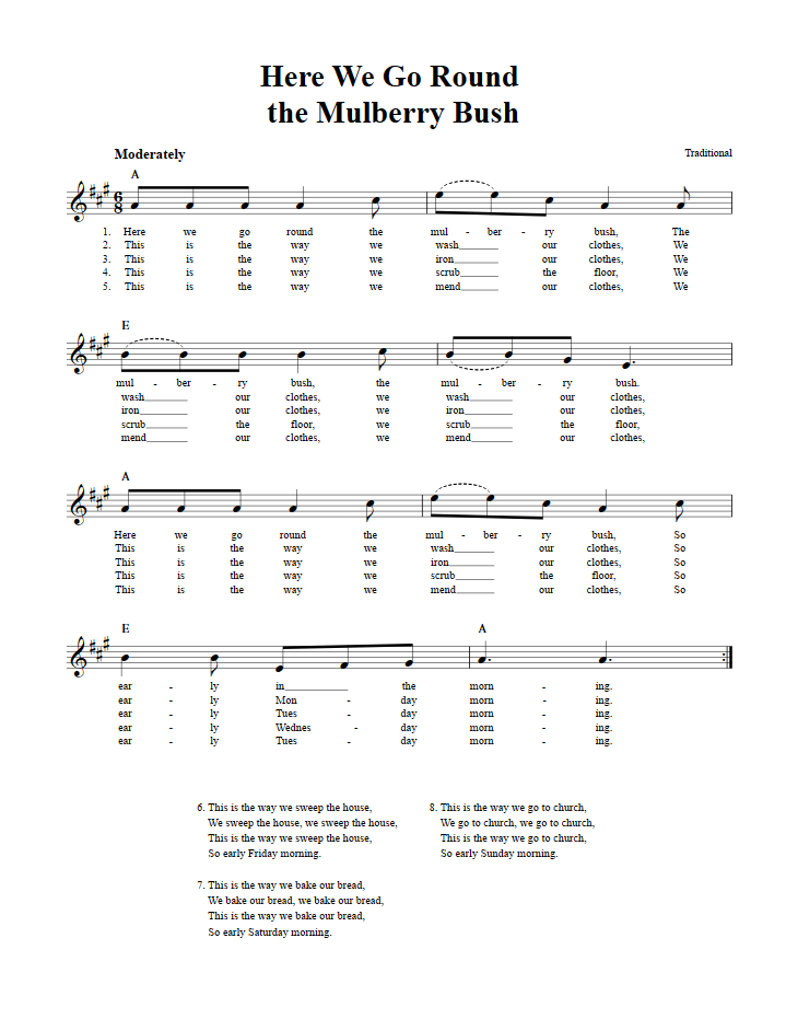 Here We Go Round the Mulberry Bush Sheet Music for Clarinet, Trumpet, etc.