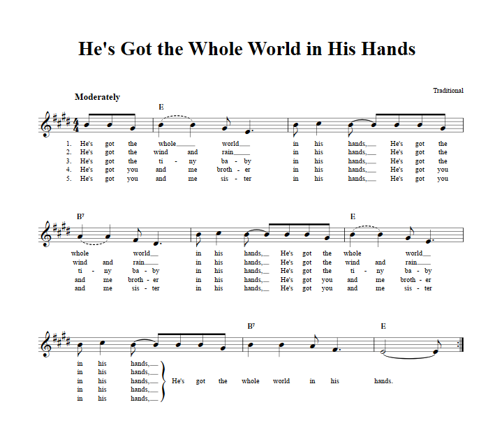 He's Got the Whole World in His Hands Sheet Music for Clarinet, Trumpet, etc.
