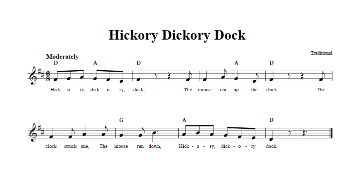Hickory Dickory Dock Sheet Music for Clarinet, Trumpet, etc.