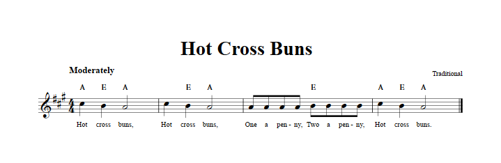 Hot Cross Buns Sheet Music for Clarinet, Trumpet, etc.
