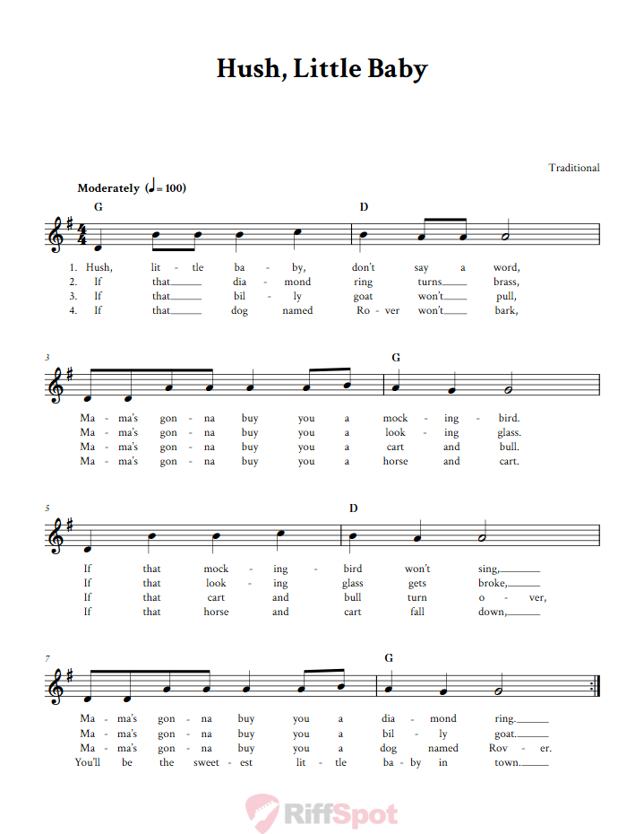 Hush, Little Baby Sheet Music for Clarinet, Trumpet, and Other B-flat Instruments