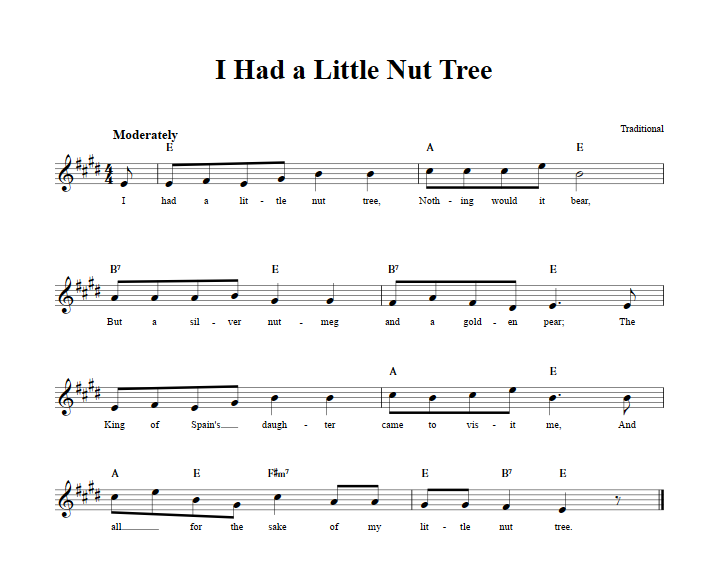 I Had a Little Nut Tree Sheet Music for Clarinet, Trumpet, etc.