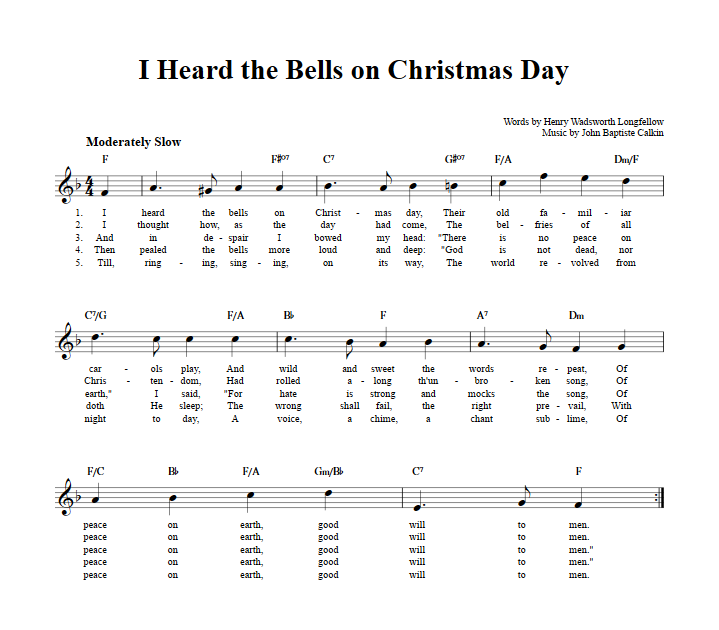 I Heard the Bells on Christmas Day Sheet Music for Clarinet, Trumpet, etc.