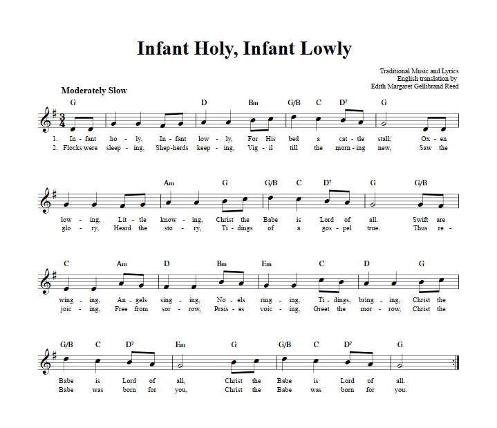 Infant Holy, Infant Lowly Sheet Music for Clarinet, Trumpet, etc.