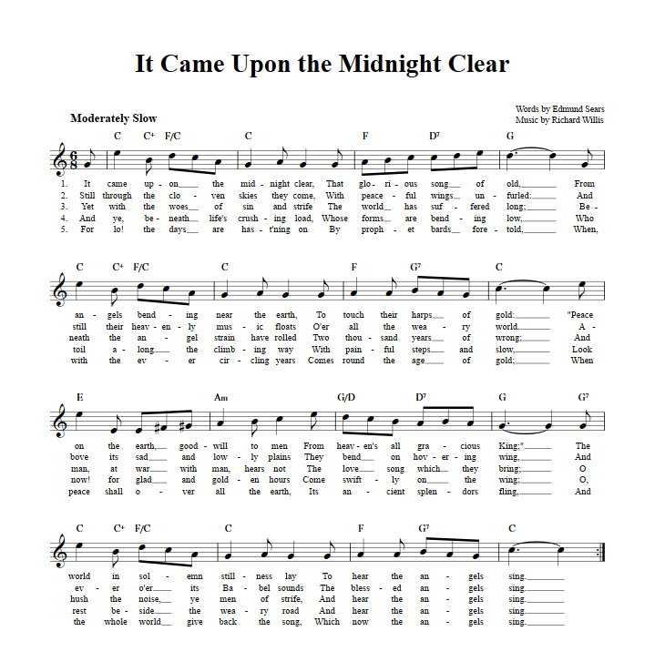 It Came Upon the Midnight Clear Sheet Music for Clarinet, Trumpet, etc.