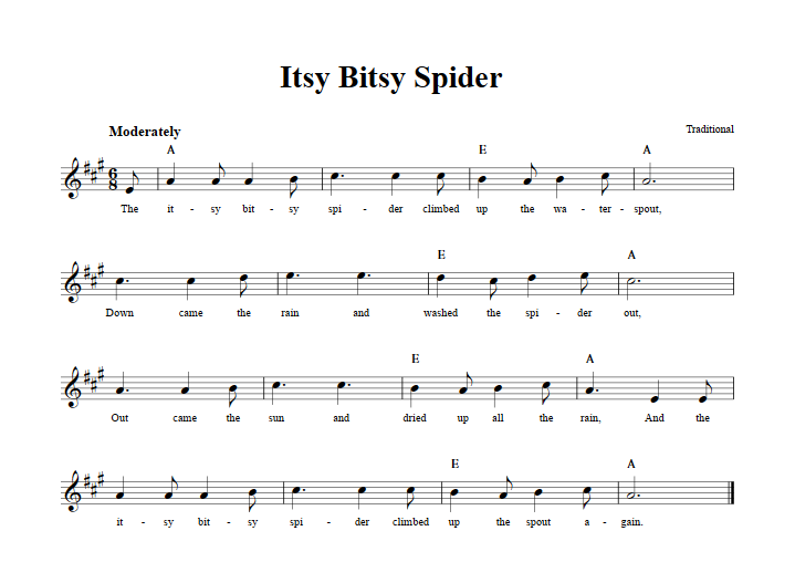 Itsy Bitsy Spider Sheet Music for Clarinet, Trumpet, etc.