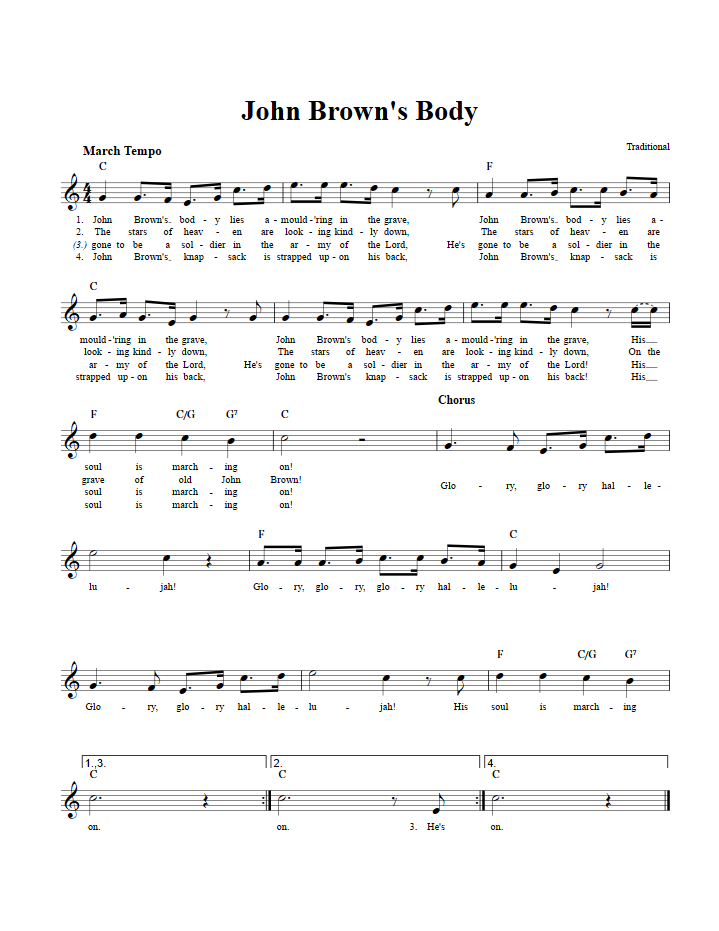 John Brown's Body Sheet Music for Clarinet, Trumpet, etc.