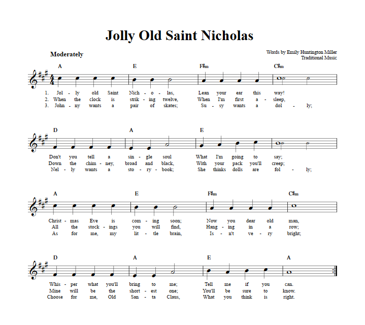 Jolly Old Saint Nicholas B Flat Instrument Sheet Music (Lead Sheet