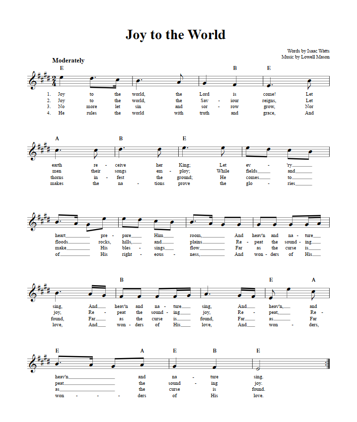 Joy to the World Sheet Music for Clarinet, Trumpet, etc.