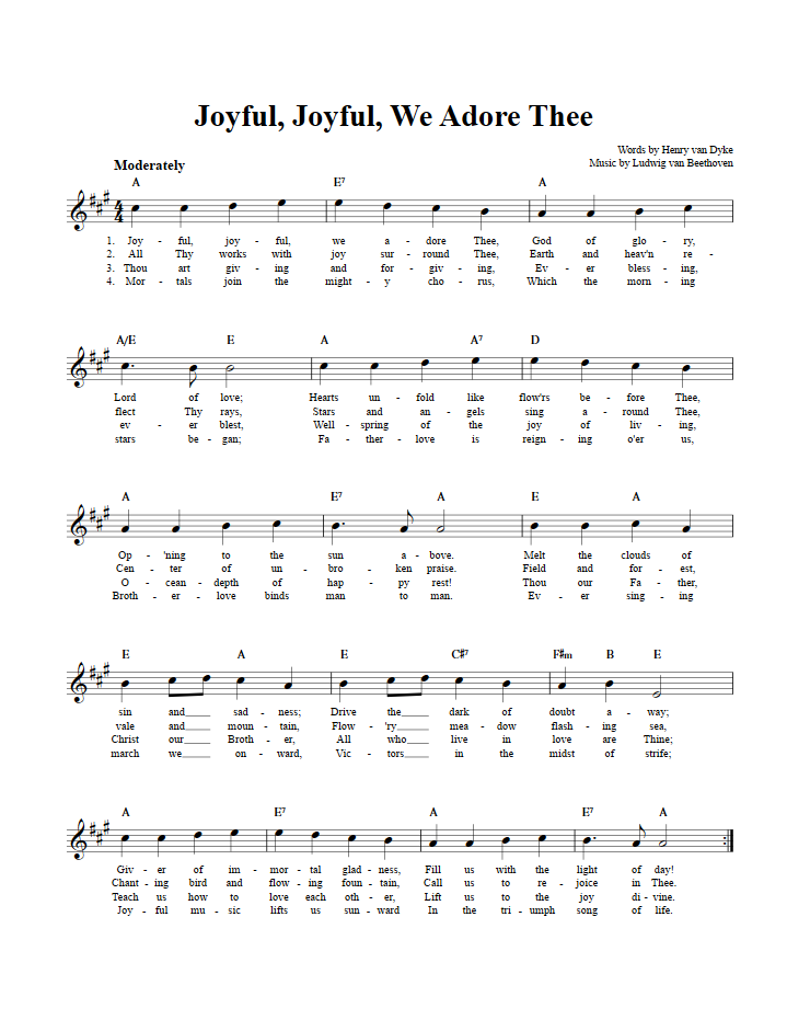 Joyful, Joyful, We Adore Thee Sheet Music for Clarinet, Trumpet, etc.