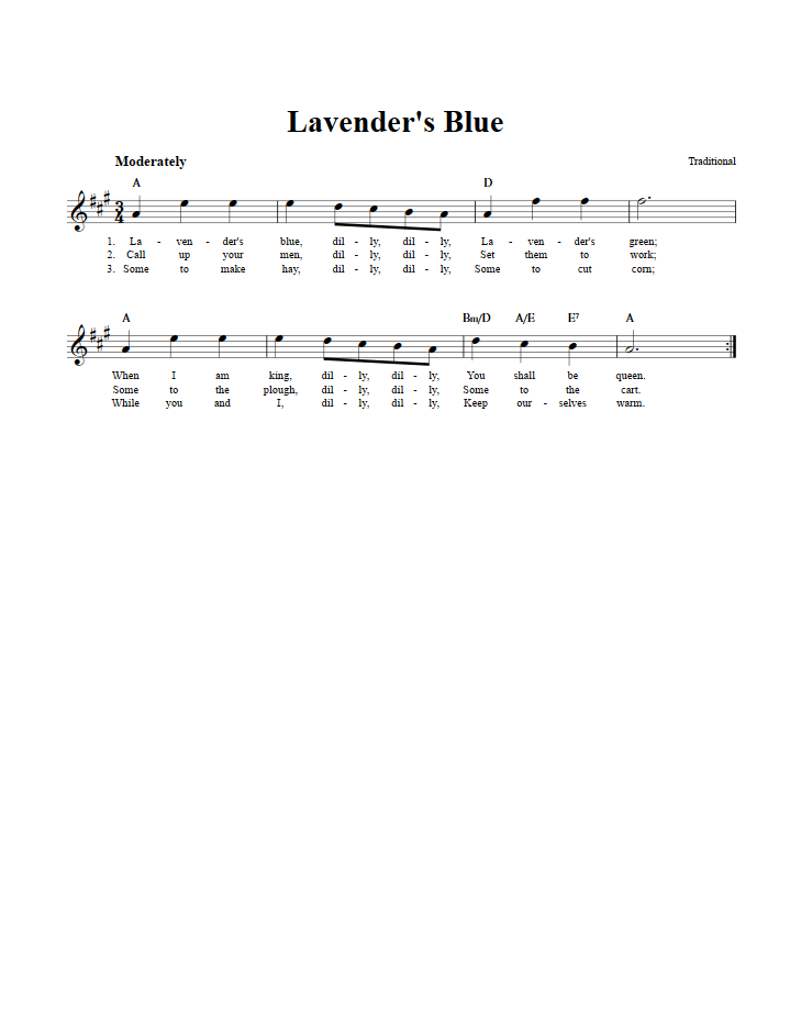 Lavender's Blue Sheet Music for Clarinet, Trumpet, etc.