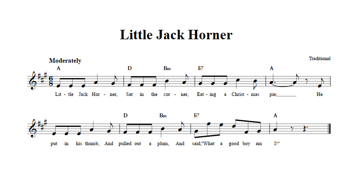Little Jack Horner Sheet Music for Clarinet, Trumpet, etc.