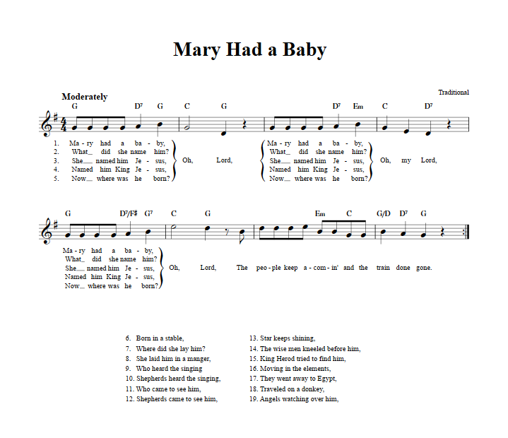 Mary Had a Baby Sheet Music for Clarinet, Trumpet, etc.
