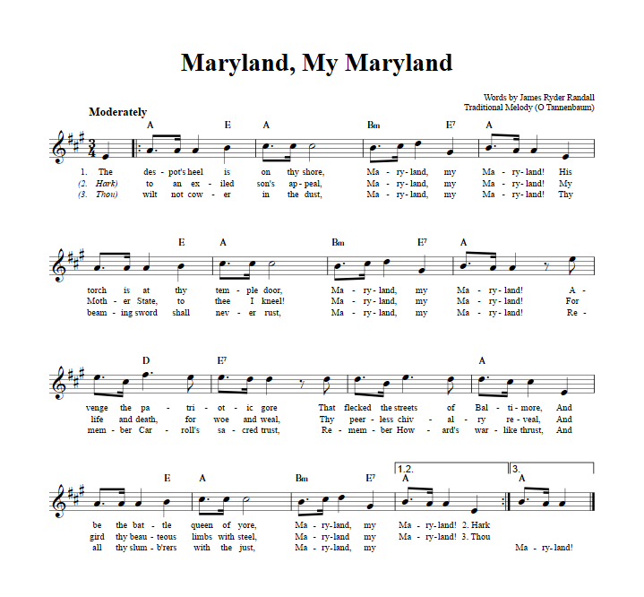 Maryland, My Maryland Sheet Music for Clarinet, Trumpet, etc.
