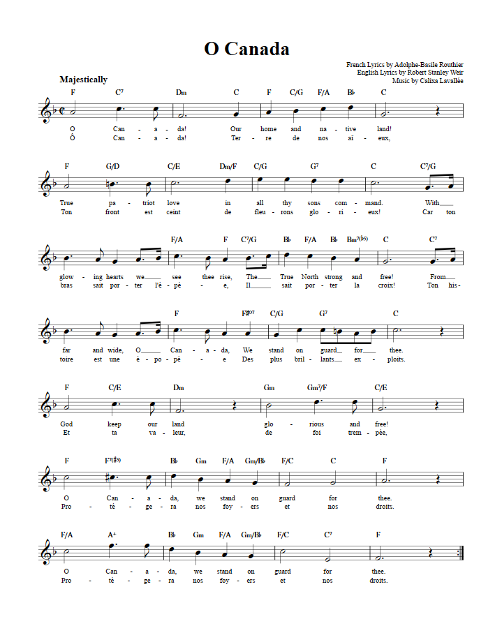 O Canada Sheet Music for Clarinet, Trumpet, etc.