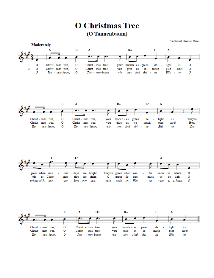 O Christmas Tree B Flat Instrument Sheet Music Lead Sheet With Chords And Lyrics