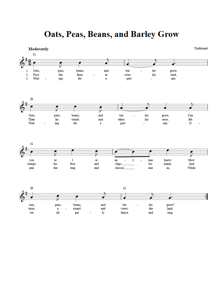 Oats, Peas, Beans, and Barley Grow Sheet Music for Clarinet, Trumpet, etc.