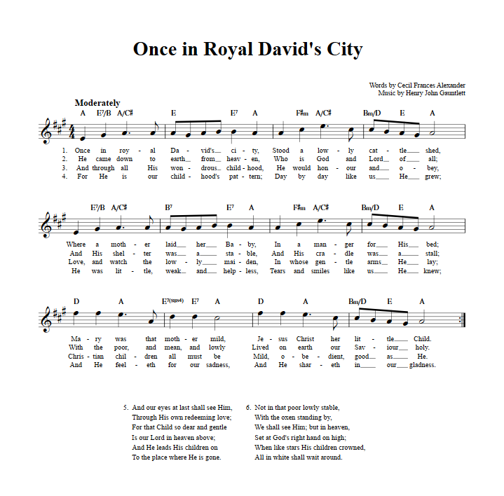 Once in Royal David's City Sheet Music for Clarinet, Trumpet, etc.