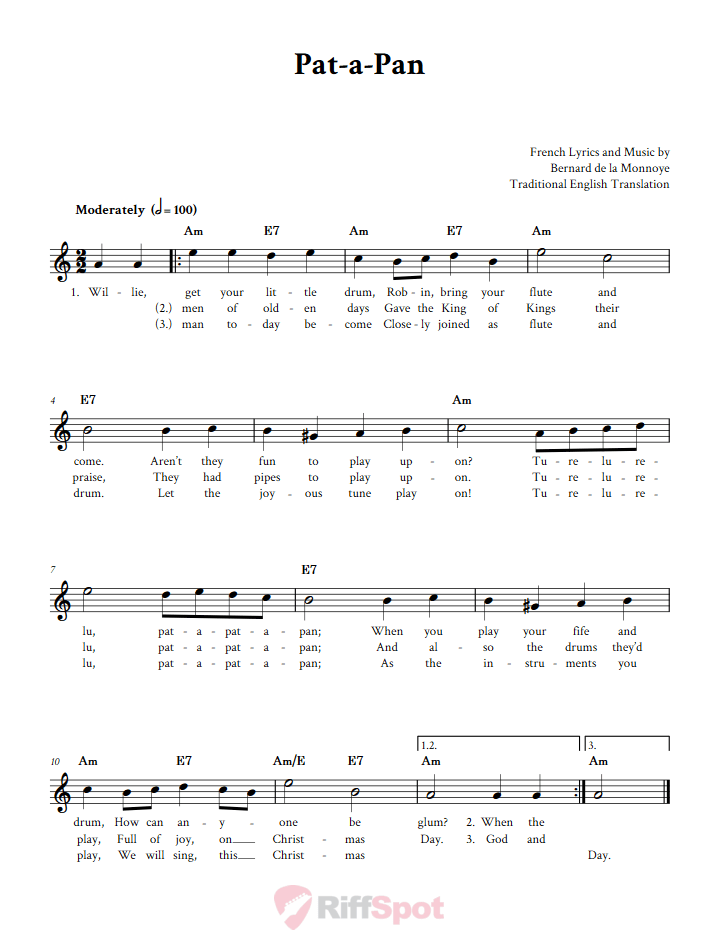 Pat-A-Pan Sheet Music for Clarinet, Trumpet, etc.