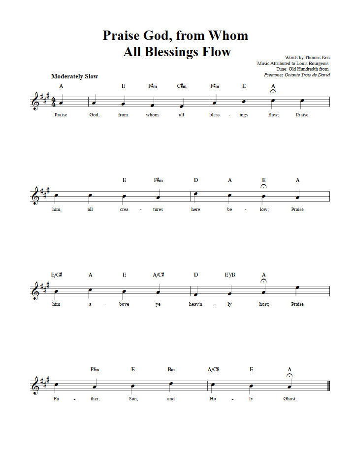 Praise God From Whom All Blessings Flow Sheet Music for Clarinet, Trumpet, etc.