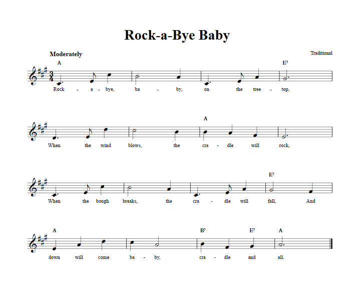 Rock-a-Bye Baby Sheet Music for Clarinet, Trumpet, etc.